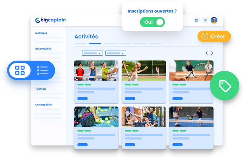 Inscriptions en ligne aux activités d'un clubs de raquettes